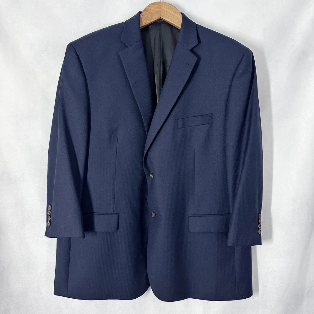Lauren Ralph Lauren Wool Long Sleeve Striped Navy Blue Suit Mens Size 48R